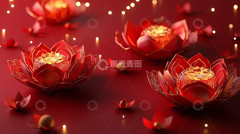 高清大图下载【趣麦麦图】红色莲花灯笼