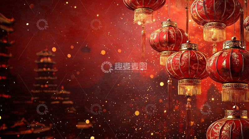 高清大图下载【趣麦麦图】红灯笼中国风背景