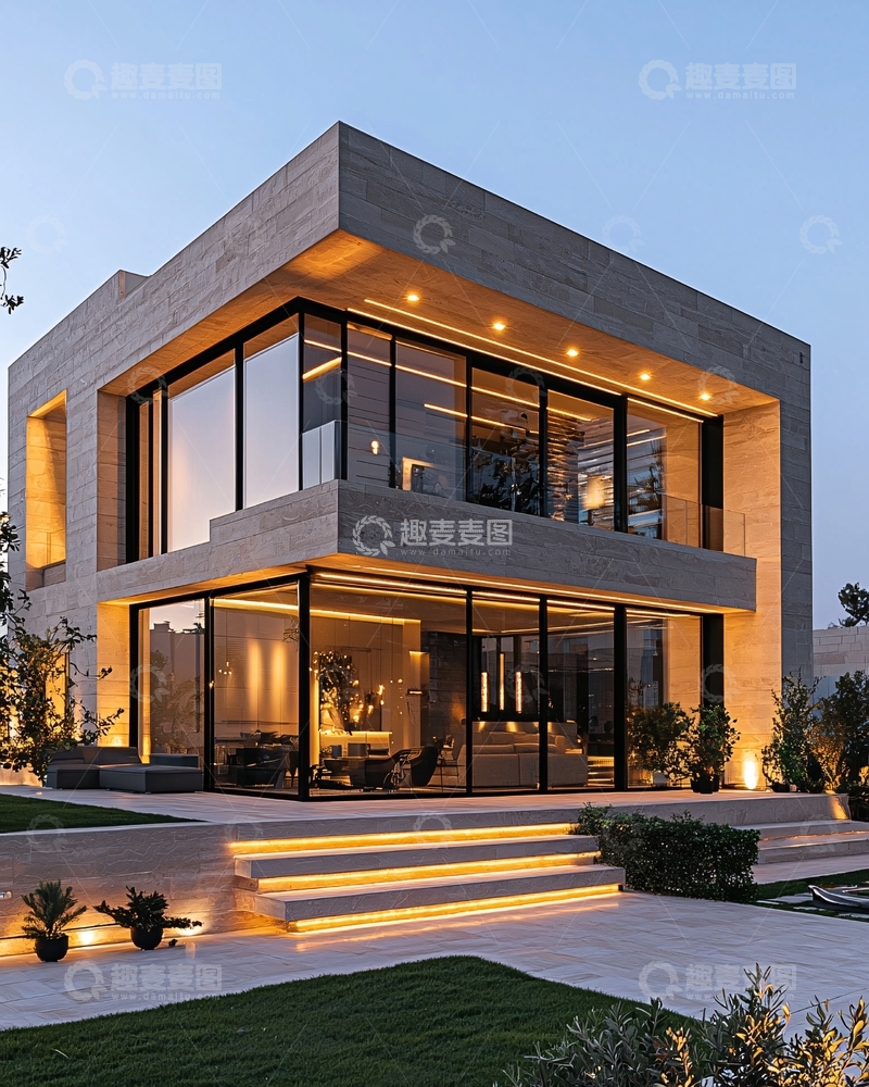 高清大图下载【趣麦麦图】现代简约别墅夜景