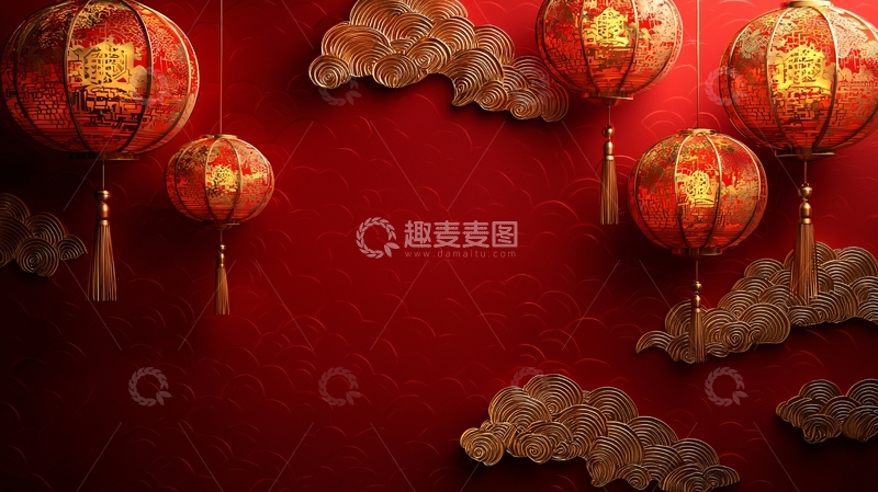 高清大图下载【趣麦麦图】红灯笼喜庆背景图