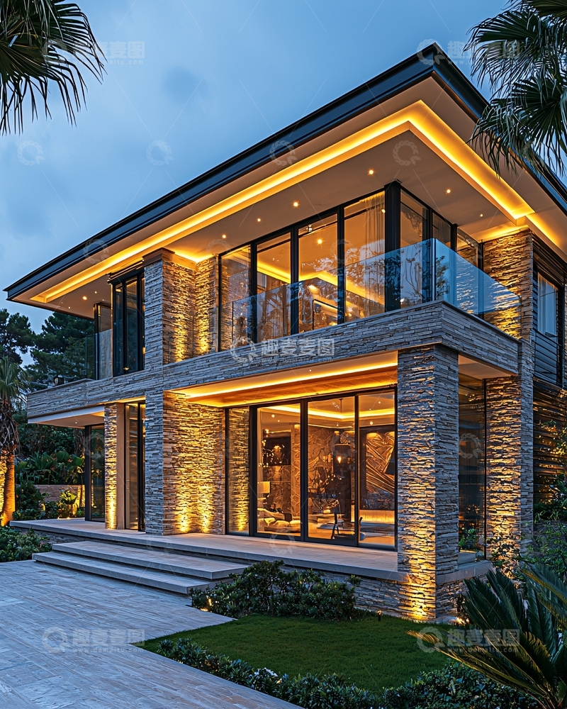 高清大图下载【趣麦麦图】现代简约别墅夜景