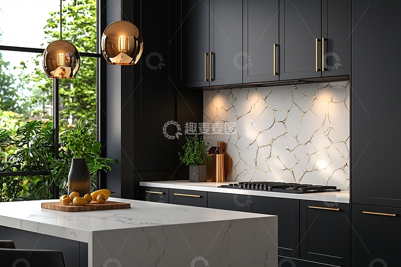 高清大图下载【趣麦麦图】现代化黑色厨房