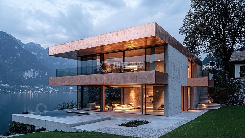 高清大图下载【趣麦麦图】现代湖景别墅