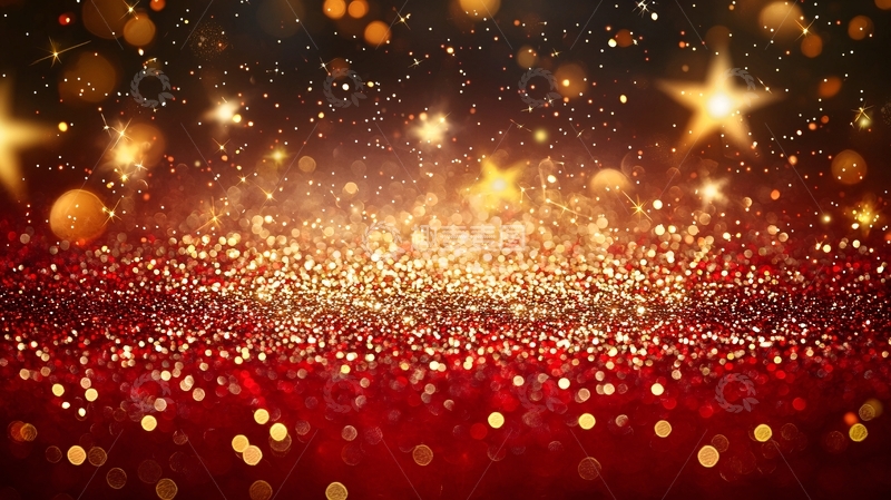 高清大图下载【趣麦麦图】金色星星闪耀红背景