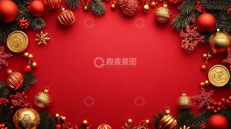 高清大图下载【趣麦麦图】红色背景圣诞装饰