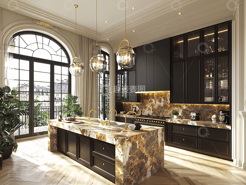 高清大图下载【趣麦麦图】豪华大理石厨房岛台