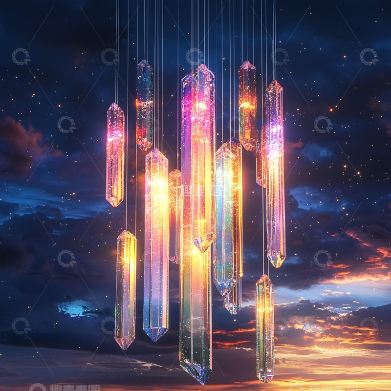 高清大图下载【趣麦麦图】晶莹剔透的水晶柱悬挂夜空