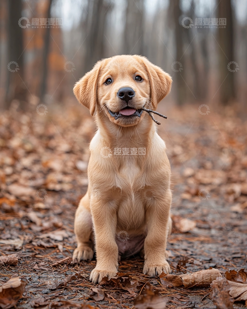 高清大图下载【趣麦麦图】秋天森林里的小拉布拉多