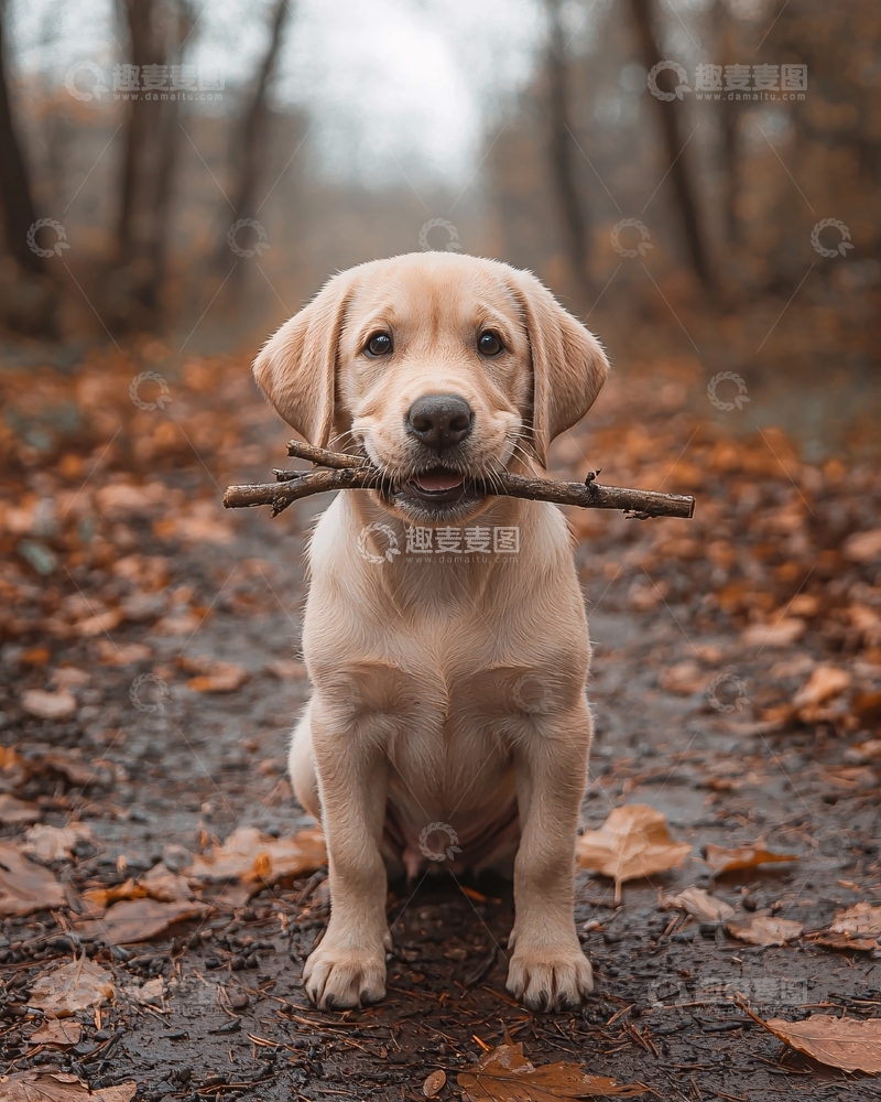 高清大图下载【趣麦麦图】秋日森林里的小拉布拉多