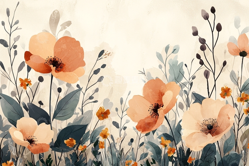 高清大图下载【趣麦麦图】水彩花卉背景图