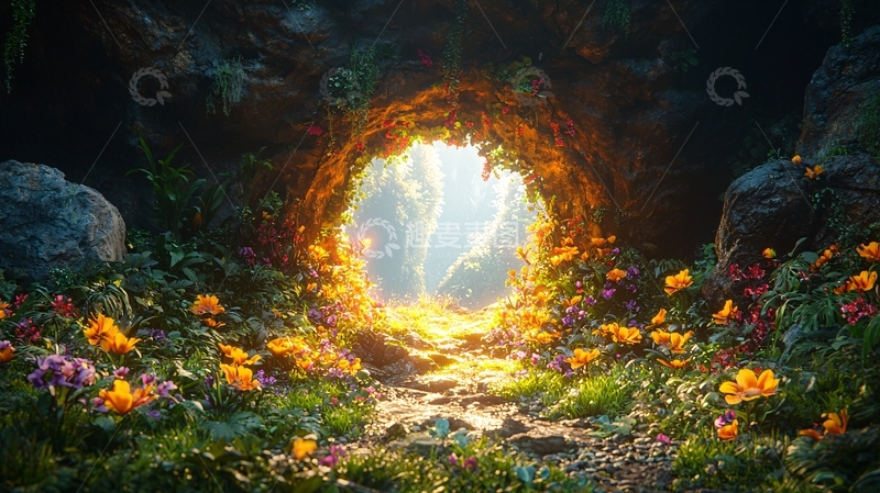 高清大图下载【趣麦麦图】充满光明的洞穴入口