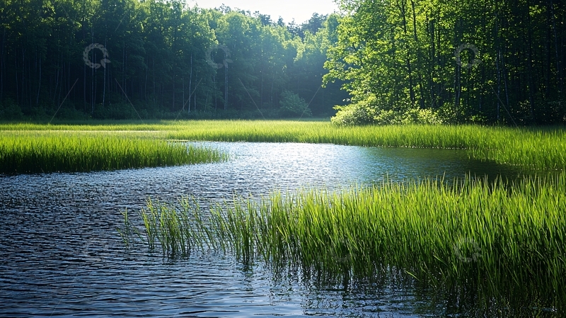 高清大图下载【趣麦麦图】阳光森林河流湿地