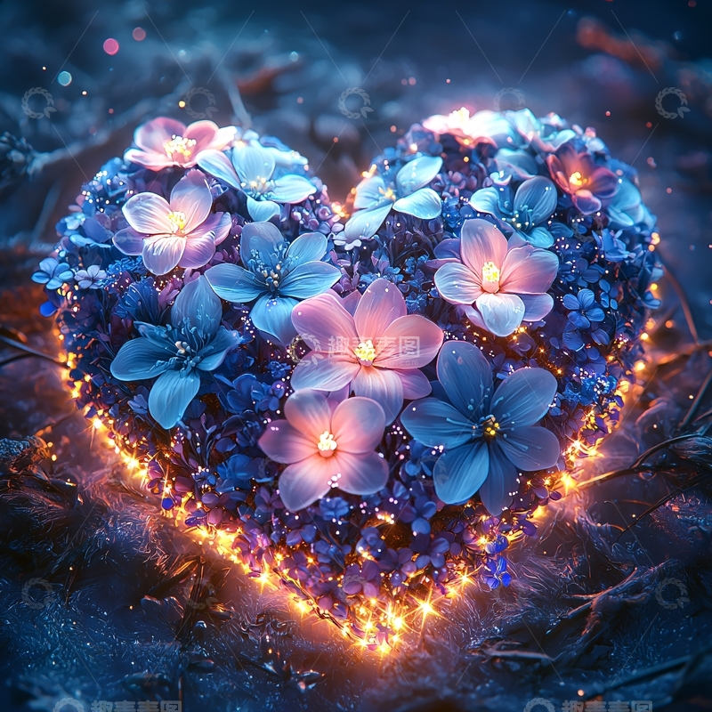 高清大图下载【趣麦麦图】蓝紫花朵组成的爱心