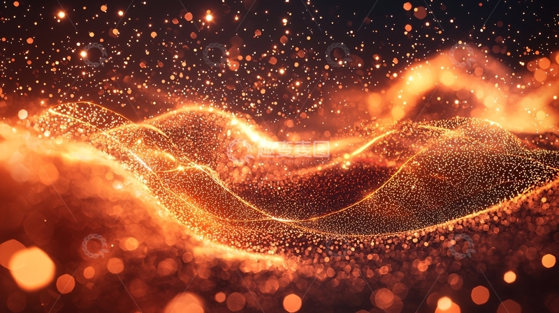 高清大图下载【趣麦麦图】橙色粒子波浪