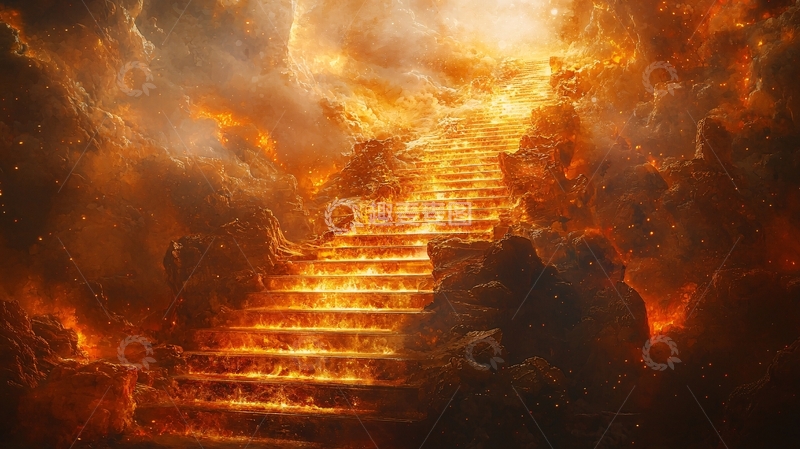 高清大图下载【趣麦麦图】火焰阶梯