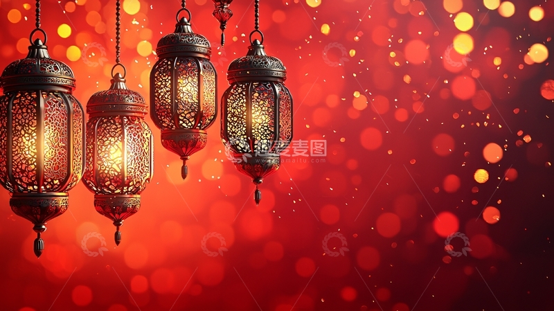 高清大图下载【趣麦麦图】红底闪光灯笼吊饰