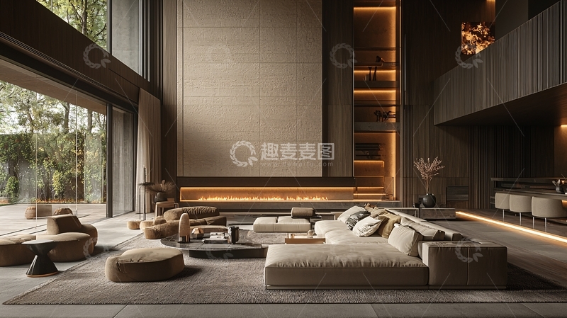 高清大图下载【趣麦麦图】现代极简轻奢别墅客厅
