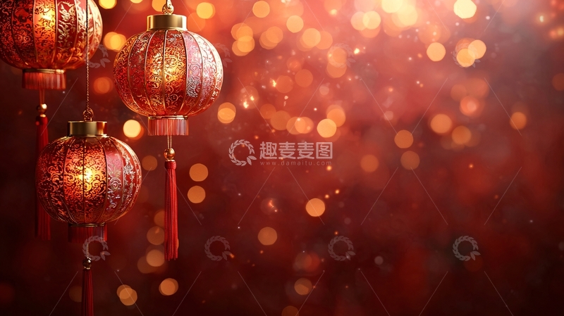 高清大图下载【趣麦麦图】红灯笼喜庆新年背景图