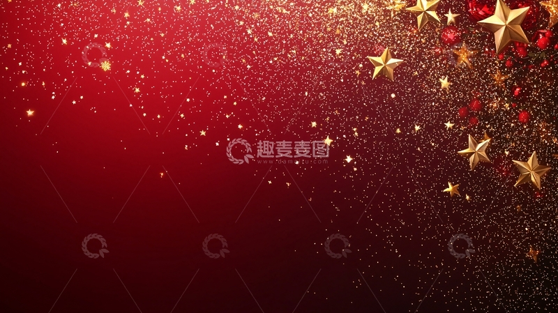 高清大图下载【趣麦麦图】红色背景金色星星