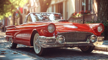 红色复古敞篷车街道