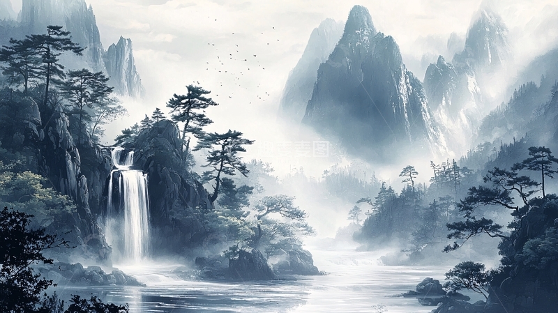高清大图下载【趣麦麦图】水墨山水画772