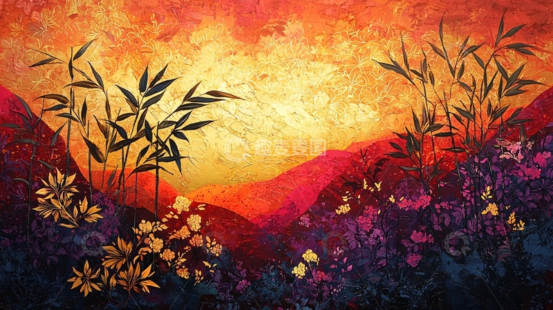 高清大图下载【趣麦麦图】日落山谷竹林花卉