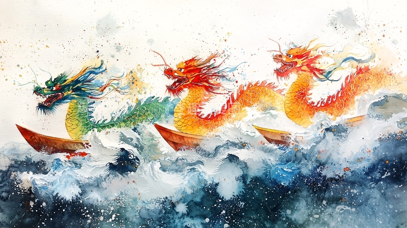 高清大图下载【趣麦麦图】水墨画三条龙