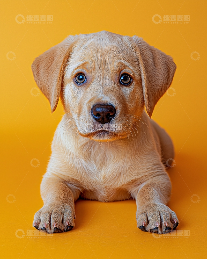 高清大图下载【趣麦麦图】黄颜色背景下的小拉布拉多犬