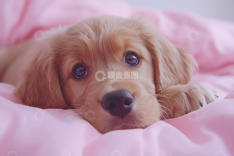 高清大图下载【趣麦麦图】金毛幼犬粉色背景