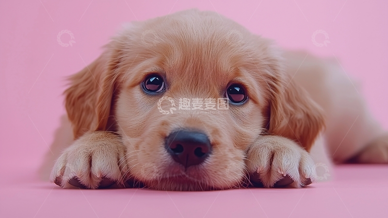 高清大图下载【趣麦麦图】粉红色背景下的小金毛幼犬