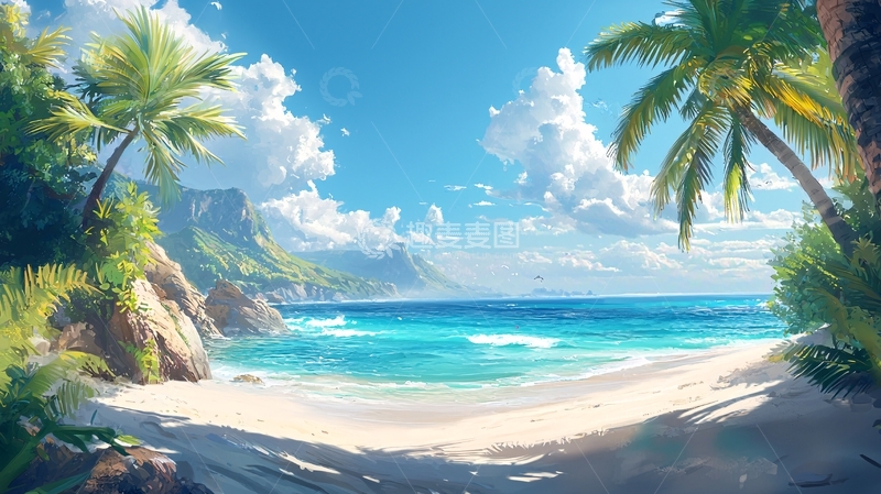 高清大图下载【趣麦麦图】热带海滩风景画