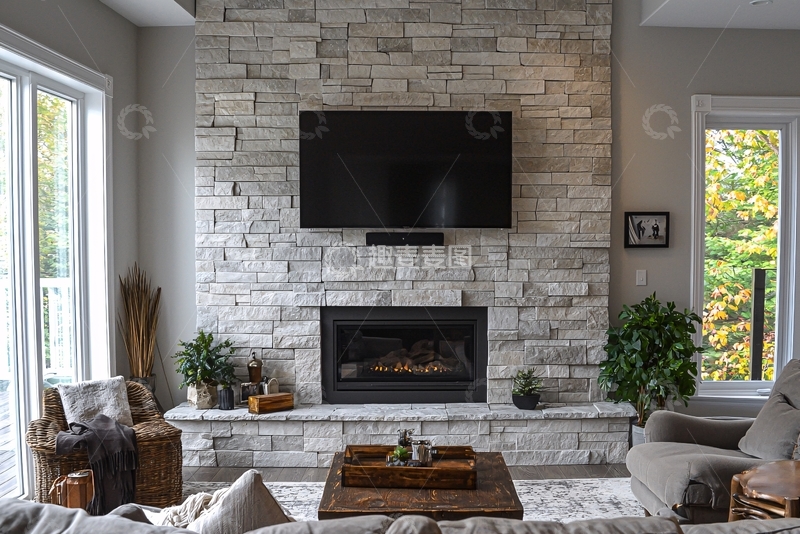 高清大图下载【趣麦麦图】现代简约客厅壁炉