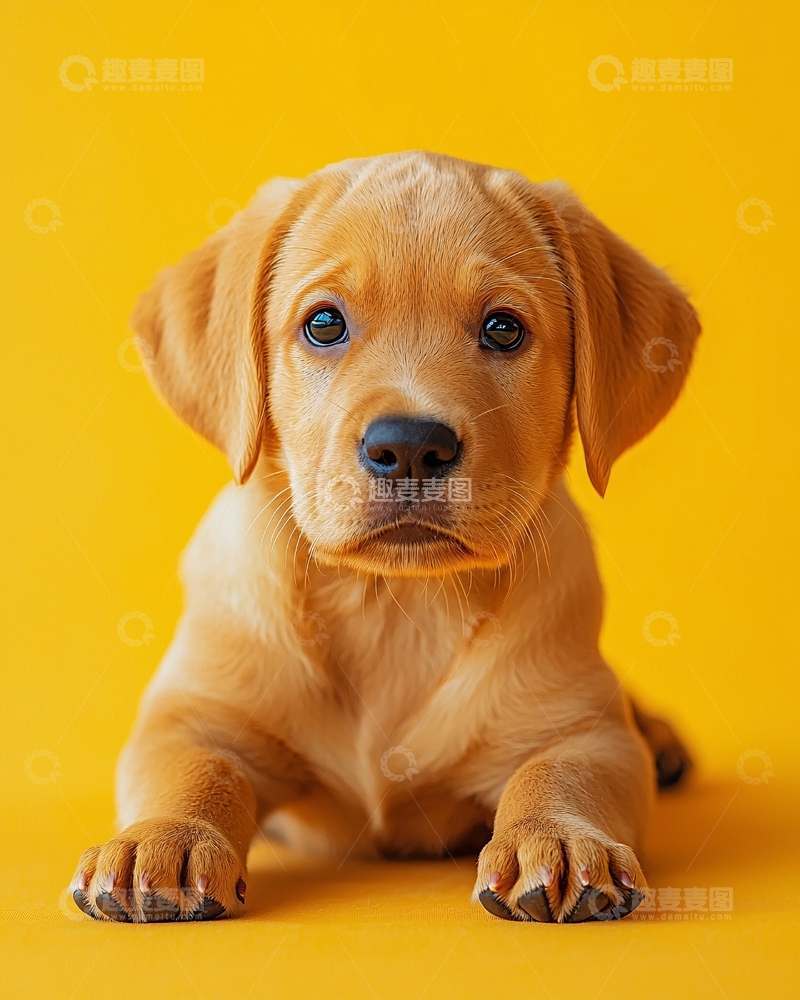 高清大图下载【趣麦麦图】黄颜色背景下的小拉布拉多幼犬