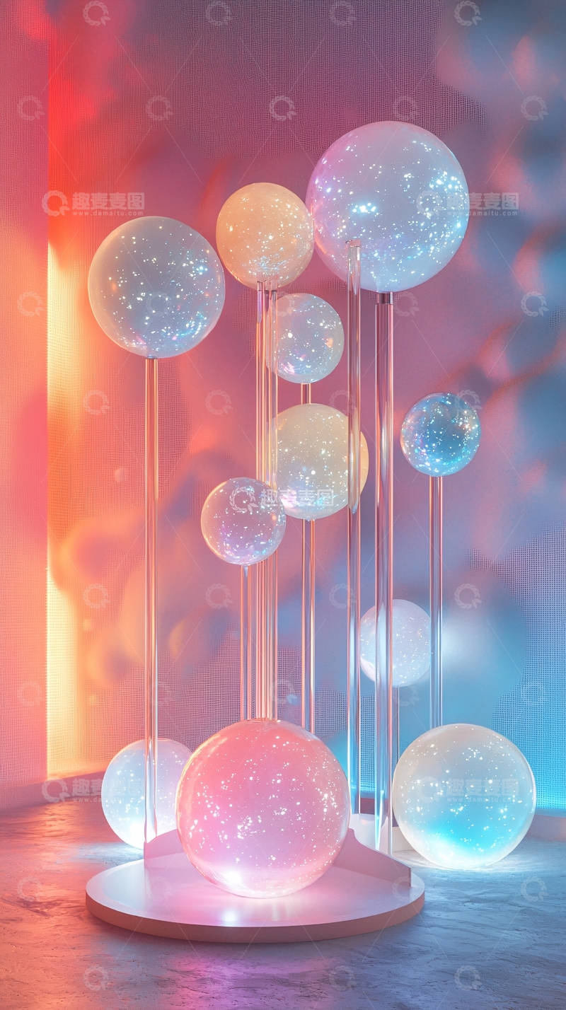 高清大图下载【趣麦麦图】梦幻彩色透明球体装置