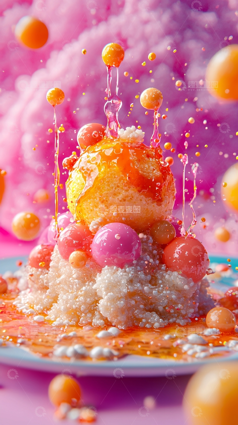 高清大图下载【趣麦麦图】彩色糖球冰淇淋喷溅
