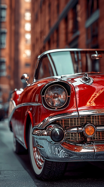 红色老爷车街景特写