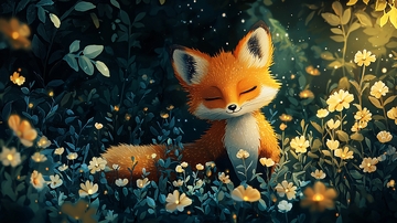 小狐狸在花丛中安睡