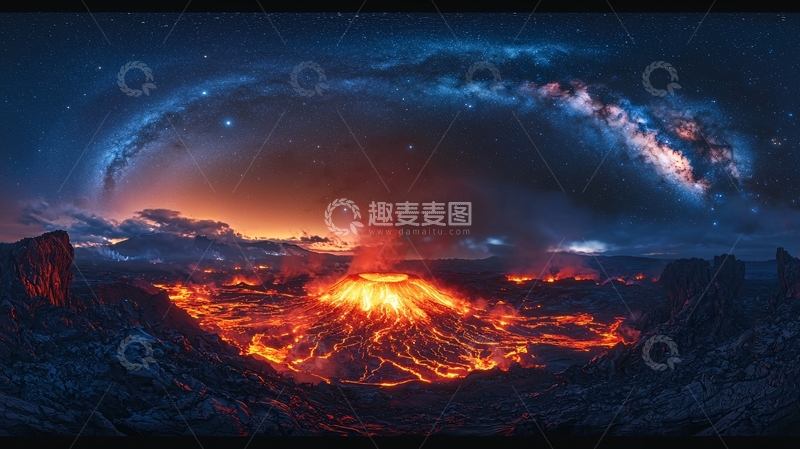 高清大图下载【趣麦麦图】火山爆发夜空下的壮丽景观
