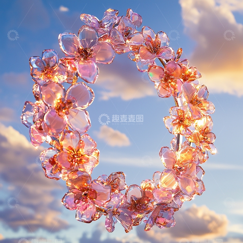 高清大图下载【趣麦麦图】粉色樱花水晶花环