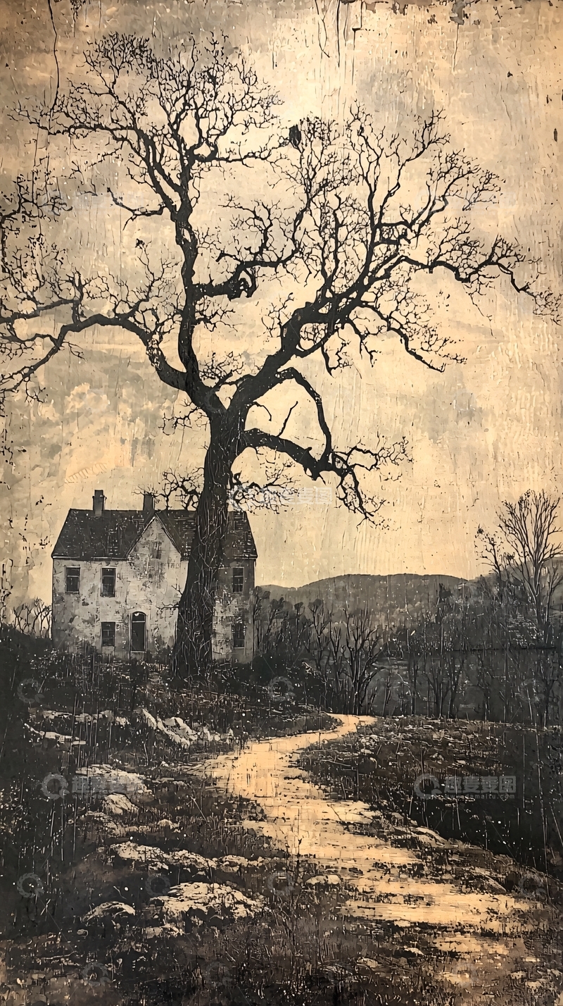 高清大图下载【趣麦麦图】古宅老树昏暗小路