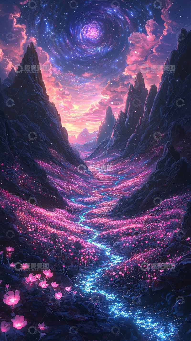 高清大图下载【趣麦麦图】梦幻山谷星空