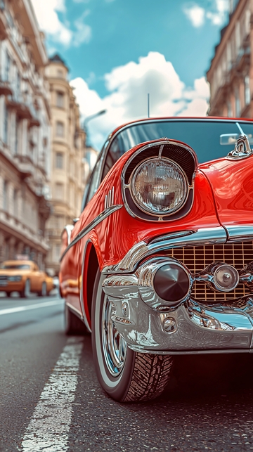 复古红色老爷车街景