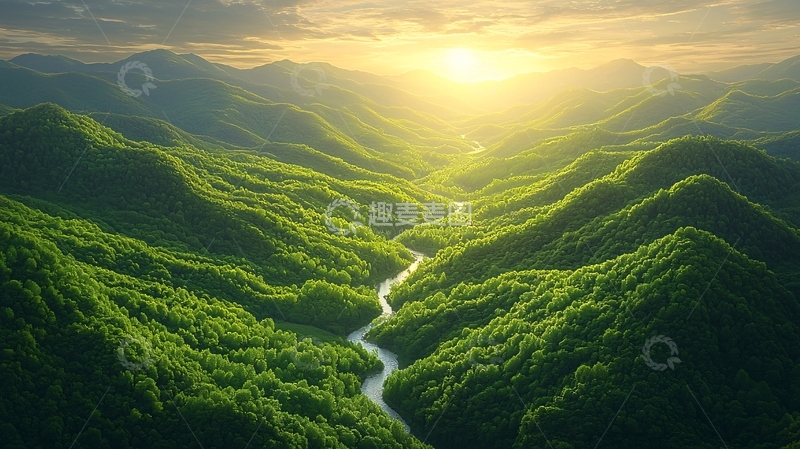 高清大图下载【趣麦麦图】山谷河流日出景色