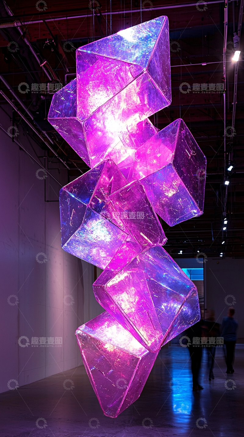高清大图下载【趣麦麦图】悬浮发光几何体雕塑