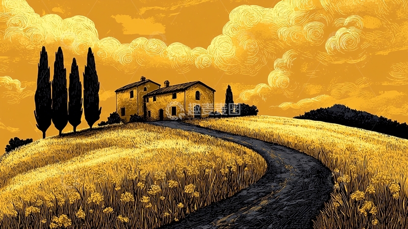 高清大图下载【趣麦麦图】金色田园乡村别墅