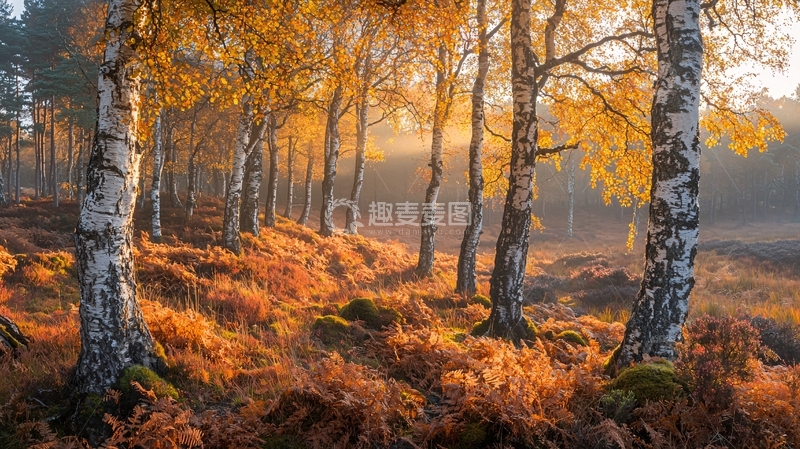 高清大图下载【趣麦麦图】秋日森林阳光透过树林
