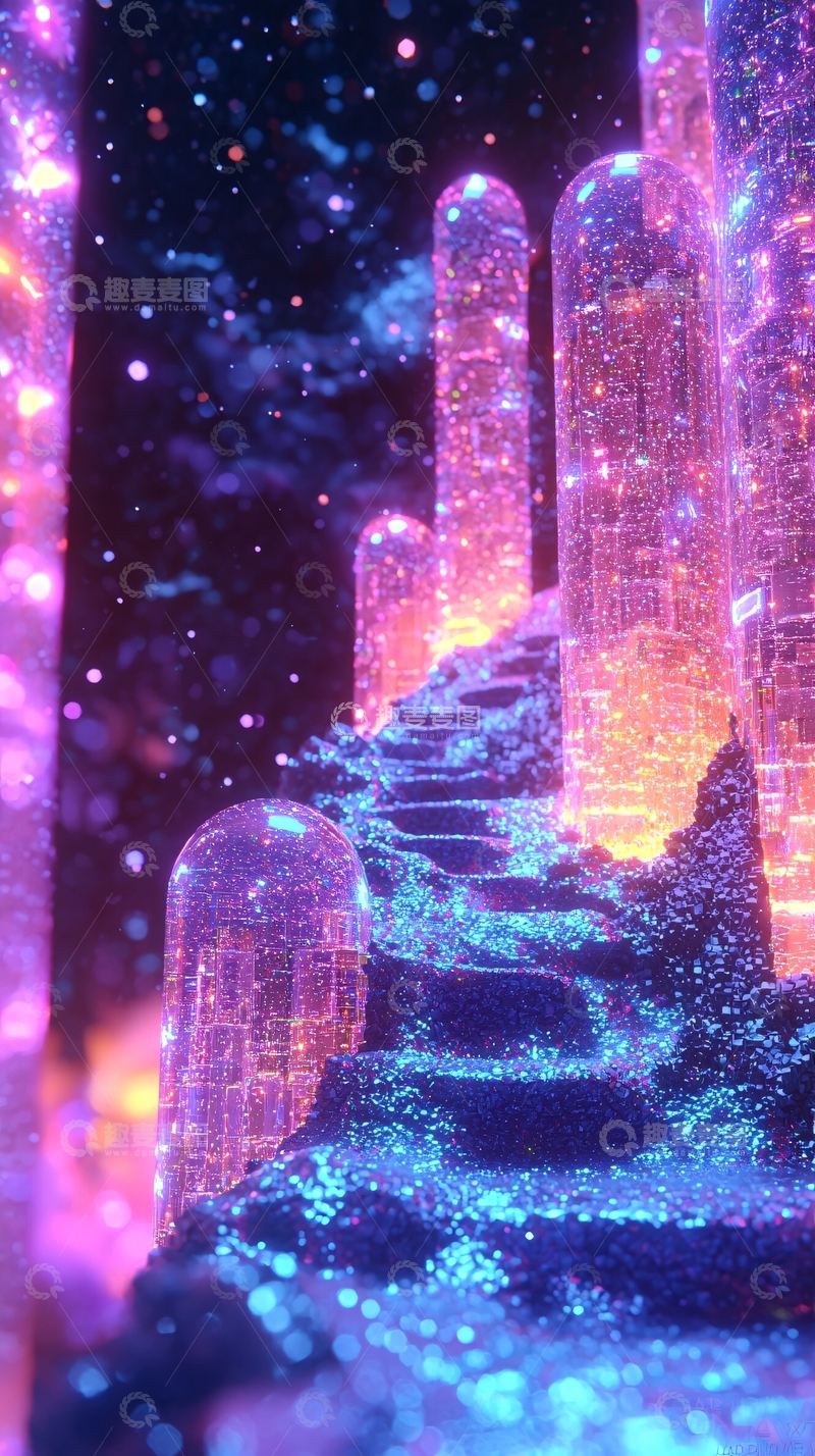 高清大图下载【趣麦麦图】梦幻紫粉色水晶城堡
