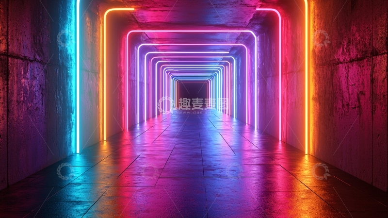 高清大图下载【趣麦麦图】霓虹灯隧道