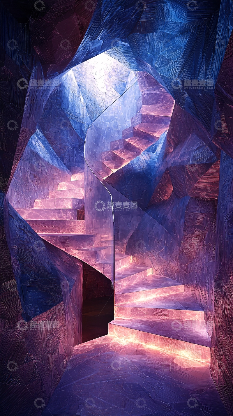 高清大图下载【趣麦麦图】蓝色紫色灯光楼梯