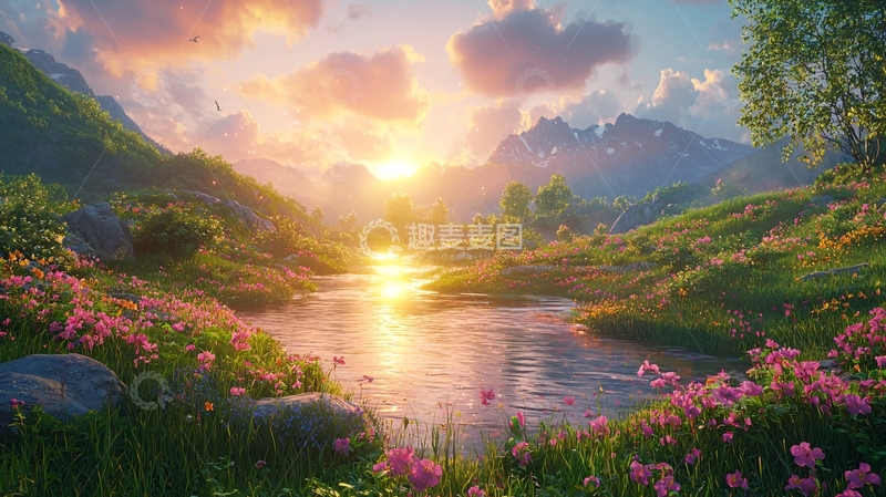 高清大图下载【趣麦麦图】山间日出景色